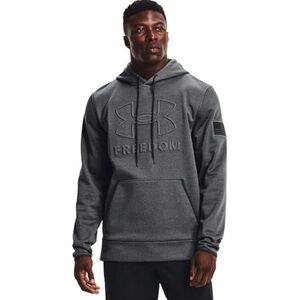 Under Armour Men's Loose Fit Freedom Gray Emboss Hoodie with Black Flag | XL